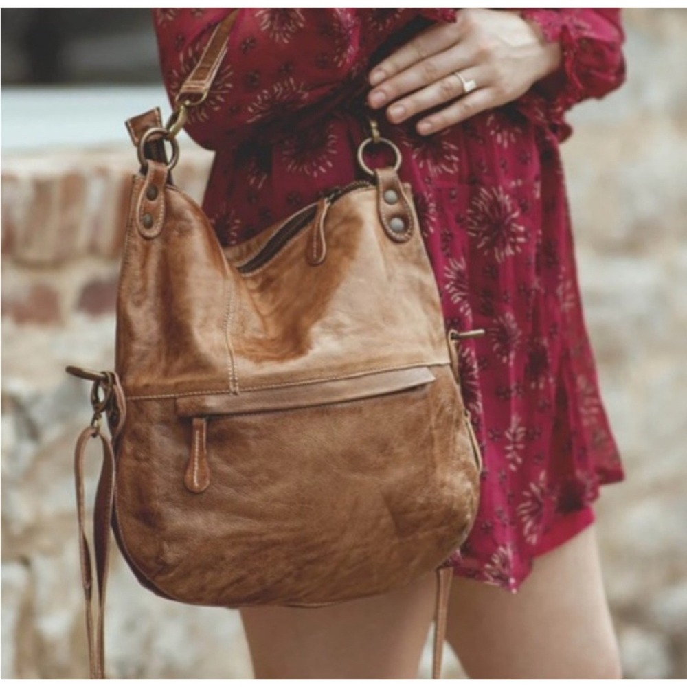 Bed Stu Distressed Tan Leather Crossbody Bag